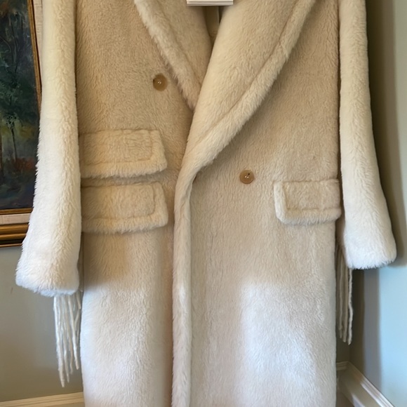 Max Mara Fall Winter Cream Cheiti Alpaca Fur Teddy Coat Jacket Fringe L XL - Picture 9 of 17